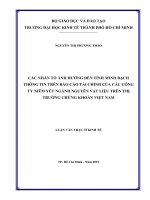 Các nhân tố ảnh hưởng đến tính minh bạch thông tin trên báo cáo tài chính của các công ty niêm yết ngành nguyên vật liệu trên thị trường chứng khoán việt nam 
