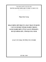 Hoạt động hỗ trợ của mặt trận tổ quốc cấp cơ sở đối với hộ nghèo trong giảm nghèo bền vững tại xã tình húc, huyện bình liêu, tỉnh quảng ninh 