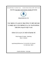 Tác động của quản trị công ty đến rủi ro và hiệu quả tài chính của các ngân hàng thương mại ở việt nam (tt)
