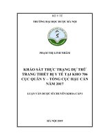 Khảo sát thực trạng dự trữ trang thiết bị y tế tại kho 706 cục quân y   tổng cục hậu cần năm 2017 