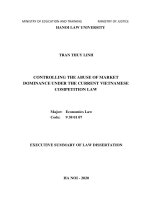 Kiểm soát hành vi lạm dụng vị trí thống lĩnh thị trường theo pháp luật cạnh tranh ở việt nam hiện nay tt tiếng anh 