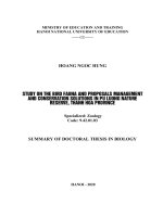 Nghiên cứu khu hệ chim ở khu bảo tồn thiên nhiên pù luông, tỉnh thanh hóa và đề xuất các giải pháp quản lý, bảo tồn tt tiếng anh 