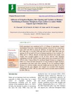 Influence of irrigation regimes, row spacing and varieties on biomass partitioning in summer mungbean (Vigna radiata (L)) under middle gujarat agro-climatic zone