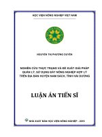 Nghiên cứu thực trạng và đề xuất giải pháp quản lý, sử dụng đất nông nghiệp hợp lý trên địa bàn huyện Nam Sách, tỉnh Hải Dương (Luận án tiến sĩ)
