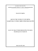 Quản lý dự án đầu tư xây dựng tại quỹ đầu tư phát triển tỉnh thái nguyên 