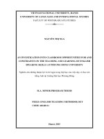 An investigation into classroom opportunities for and constraints on the teaching and learning of english speaking skills at phuong dong university 