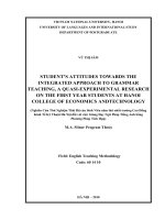 Students attitudes towards the integrated approach to grammar teaching, a quasi experimental research on the first year students at hanoi college of economics and technology 