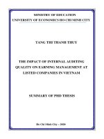 Ảnh hưởng của chất lượng hoạt động kiểm toán nội bộ đến hành vi quản trị lợi nhuận tại các công ty niêm yết trên thị trường chứng khoán việt nam tt tiếng anh 
