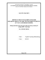 Những khó khăn trong việc dạy kĩ năng nói cho học sinh lớp 10 trường THPT vân canh  
