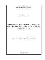 Quản lý hoạt động chăm sóc giáo dục trẻ ở trường mầm non yên mỹ, huyện thanh trì, thành phố hà nội 