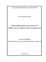 LUẬN ÁN TIẾN SĨ HOÀN THIỆN PHÁP LUẬT VỀ BẢO VỆ THÔNG TIN CÁ NHÂN Ở VIỆT NAM HIỆN NAY