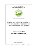 Đánh giá hiệu quả của hệ thống xử lý nước thải khu công nghiệp thụy vân, thành phố việt trì, tỉnh phú thọ 