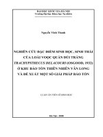 Nghiên cứu đặc điểm sinh học, sinh thái của loài voọc quần đùi trắng trachypithecus delacouri (osgood, 1932) ở khu bảo tồn thiên nhiên vân long và đề xuất một số giải pháp bảo tồn 
