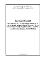 ĐIỀU TRA, KHẢO SÁT HIỆN TRẠNG VÀ ĐỀ XUẤT CÁC GIẢI PHÁP BẢO VỆ MÔI TRƯỜNG TẠI CÁC CƠ SỞ KINH DOANH DỊCH VỤ LƯU TRÚ VÀ DỊCH VỤ ĂN UỐNG TRÊN ĐỊA BÀN THỊ XÃ BẾN CÁT