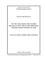 Tổ chức hoạt động trải nghiệm môn địa lí lớp 12 trung học phổ thông cho học sinh ở tỉnh quảng ninh 