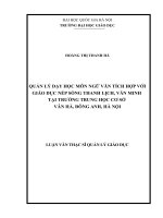 Quản lý dạy học môn ngữ văn tích hợp với giáo dục nếp sống thanh lịch, văn minh tại trường trung học cơ sở vân hà 
