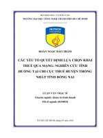Các Yếu Tố Quyết Định Lựa Chọn Khai Thuế Qua Mạng - Nghiên Cứu Tình Huống Tại Chi Cục Thuế