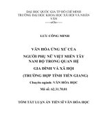 VĂN hóa ỨNG xử của NGƯỜI PHỤ nữ VIỆT MIỀN tây NAM bộ TRONG QUAN hệ GIA ĐÌNH và xã hội (TRƯỜNG hợp TỈNH TIỀN GIANG) 