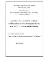 GIẢI PHÁP NÂNG CAO LÒNG TRUNG THÀNH CỦA KHÁCH DU LỊCH QUỐC TẾ VỀ BỘ PHẬN F&B TẠI KHÁCH SẠN 4, 5 SAO THÀNH PHỐ HỒ CHÍ MINH