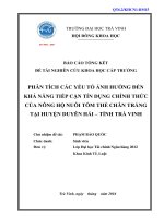 Phân tích các yếu tố ảnh hưởng đến khả năng tiếp cận tín dụng chính thức của nông hộ nuôi tôm thẻ chân trắng tại huyện duyên hải tỉnh trà vinh 