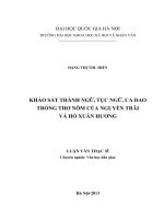 Khảo sát thành ngữ, tục ngữ, ca dao trong thơ nôm của nguyễn trãi và hồ xuân hương 
