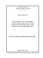 (Luận văn thạc sĩ) Phát triển tư duy phản biện cho học sinh trung học cơ sở trong dạy học hình học lớp 9