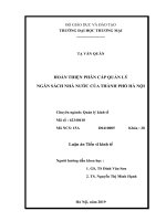 (Luận án tiến sĩ) Hoàn thiện phân cấp quản lý ngân sách Nhà nước của thành phố Hà Nội