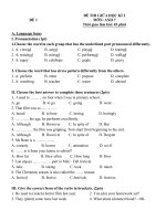 Bộ 18 đề thi giữa học kì 2 môn Tiếng Anh lớp 7