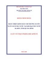 Hoàn thiện kiểm soát chi thường xuyên ngân sách nhà nước tại kho bạc nhà nước ba đồn, tỉnh quảng bình 