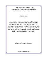 Các nhân tố ảnh hưởng đến chất lượng báo cáo tài chính của các doanh nghiệp nhỏ và vừa có sử dụng dịch vụ kế toán thuê ngoài trên địa bàn thành phố hồ chí minh 