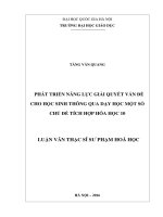 Phát triển năng lực giải quyết vấn đề cho học sinh thông qua dạy học một số chủ đề tích hợp hóa học 10 