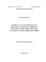 Luận án tiến sĩ quân sự  nghiên cứu các giải pháp quản lý nhằm nâng cao hiệu quả nghiên cứu khoa học và phát triển công nghệ của tổng cục công nghiệp quốc phòng 