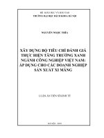 Luận án tiến sĩ kinh tế  xây dựng bộ tiêu chí đánh giá thực hiện tăng trưởng xanh ngành công nghiệp việt nam   áp dụng cho các doanh nghiệp sản xuất xi măng 