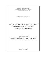 Dấu Ấn Văn Hóa Trong Mùi Của Kí Ức Và Trong Ngôi Nhà Của Mẹ Của Nguyễn Quang Thiều
