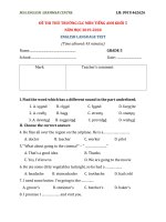 ĐỀ THI THỬ ĐÁNH GIÁ NĂNG LỰC MÔN TIẾNG ANH KHỐI 5 LẦN 1