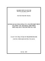 Đánh giá sự hài lòng của người nộp thuế về công tác kê khai, nộp thuế trên địa bàn thành phố Hà Nội