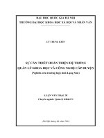 Sự cần thiết hoàn thiện hệ thống quản lý khoa học và công nghệ cấp huyện ( nghiên cứu trường hợp ở tỉnh lạng sơn) 