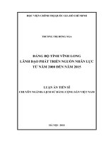 Luận án tiến sĩ lịch sử  đảng bộ tỉnh vĩnh long lãnh đạo phát triển nguồn nhân lực từ năm 2000 đến năm 2015 