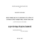Luận văn thạc sỹ - Hoàn thiện quản lý logistics của Công ty cổ phần công nghiệp thực phẩm Vinh Anh