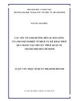 Các yếu tố ảnh hưởng đến sự hài lòng của doanh nghiệp về dịch vụ kê khai thuế qua mạng 