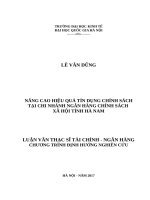 Nâng cao hiệu quả tín dụng chính sách tại chi nhánh ngân hàng chính sách xã hội tỉnh hà nam 