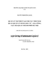 Luận văn thạc sỹ - Quản lý nợ thuế tại Chi cục Hải quan Quản lý hàng Đầu tư - Gia công, Cục Hải quan thành phố Hà Nội