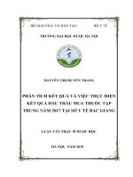 NGUYỄN THỊ HUYỀN TRANG PHÂN TÍCH kết QUẢ và VIỆC THỰC HIỆN kết QUẢ đấu THẦU MUA THUỐC tập TRUNG năm 2017 tại sở y tế bắc GIANG 