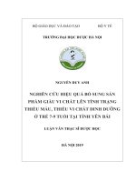 NGUYỄN DUY ANH NGHIÊN cứu HIỆU QUẢ bổ SUNG sản PHẨM GIÀU VI CHẤT lên TÌNH TRẠNG THIẾU máu, THIẾU VI CHẤT DINH DƯỠNG ở TRẺ 7 9 TUỔI tại TỈNH yên bái LUẬN văn THẠC sĩ dược học 