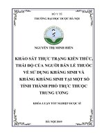 NGUYỄN THỊ MINH HIỀN KHẢO sát THỰC TRẠNG KIẾN THỨC, THÁI độ của NGƯỜI bán lẻ THUỐC về sử DỤNG KHÁNG SINH và KHÁNG KHÁNG SINH tại một số TỈNH THÀNH PHỐ TRỰC THUỘC TRUNG ƯƠNG 