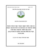 DƢƠNG THANH HUYỀN PHÂN TÍCH VIỆC THỰC HIỆN TIÊU CHUẨN THỰC HÀNH tốt cơ sở bán lẻ THUỐC đối với NHÀ THUỐC TRÊN địa bàn QUẬN HOÀN KIẾM THÀNH PHỐ hà nội năm 2018 LUẬN văn THẠC sĩ dƣợc học 
