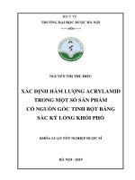 NGUYỄN THỊ THU HIẾU xác ĐỊNH hàm LƯỢNG ACRYLAMID TRONG một số sản PHẨM có NGUỒN gốc TINH bột BẰNG sắc ký LỎNG KHỐI PHỔ 