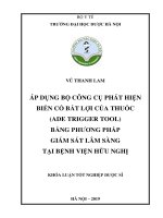 VŨ THANH LAM áp DỤNG bộ CÔNG cụ PHÁT HIỆN BIẾN cố bất lợi của THUỐC (ADE TRIGGER TOOL) BẰNG PHƢƠNG PHÁP GIÁM sát lâm SÀNG tại BỆNH VIỆN hữu NGHỊ 