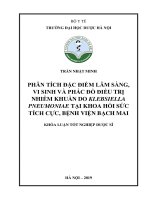 TRẦN NHẬT MINH PHÂN TÍCH đặc điểm lâm SÀNG, VI SINH và PHÁC đồ điều TRỊ NHIỄM KHUẨN DO KLEBSIELLA PNEUMONIAE tại KHOA hồi sức TÍCH cực, BỆNH VIỆN BẠCH MAI KHÓA LUẬN tốt NGHIỆP dược sĩ 