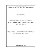 Hiệu Quả Kinh Tế Của Các Hộ Nghề Chè Trong Các Làng Nghề Chè Huyện Phú Lương, Tỉnh Thái Nguyên